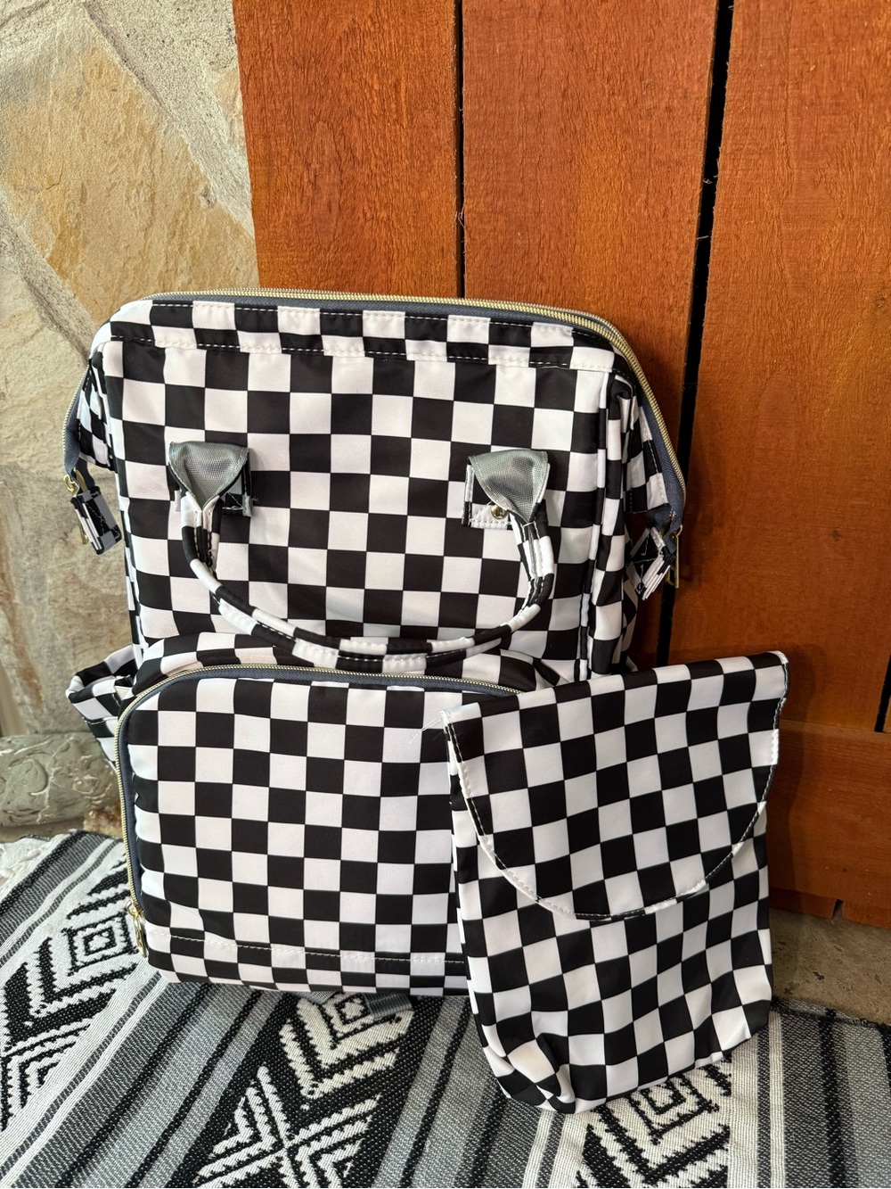 Convertible Diaper Bag Backpack Bottom Access, black and white checkered